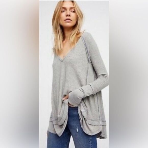 NWOT Free People Laguna Thermal V-Neck Blouse - Picture 2 of 8
